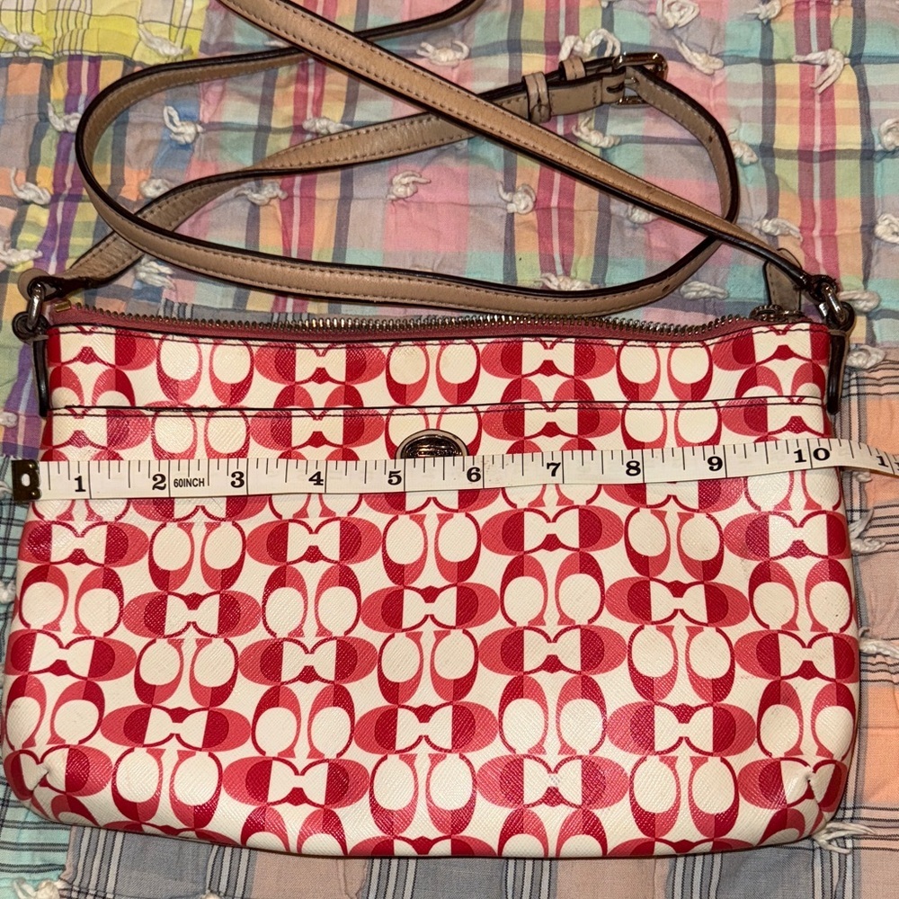 Coach Red White Signature Print Crossbody Bag